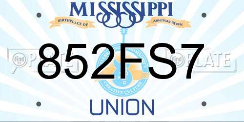 852FS7 Mississippi License Plate