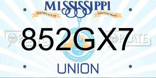 852GX7 Mississippi License Plate