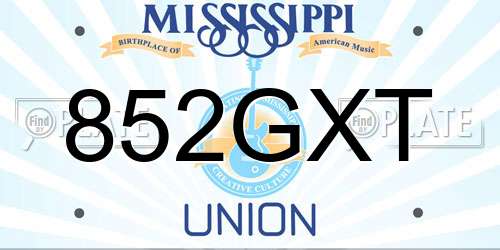 852GXT Mississippi License Plate