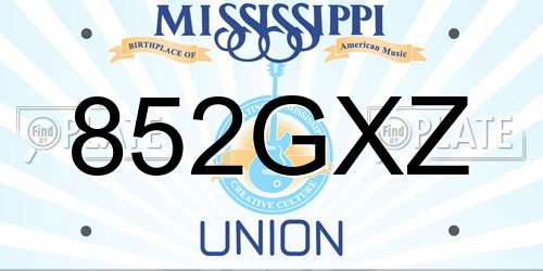 852GXZ Mississippi License Plate