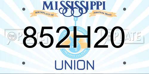 852H20 Mississippi License Plate
