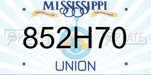 852H70 Mississippi License Plate