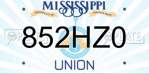 852HZ0 Mississippi License Plate