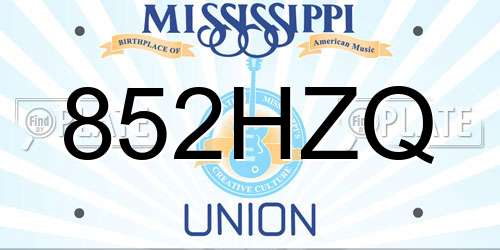 852HZQ Mississippi License Plate