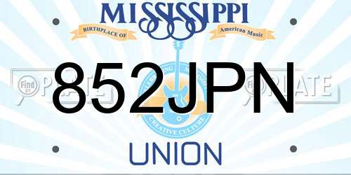 852JPN Mississippi License Plate