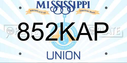 852KAP Mississippi License Plate