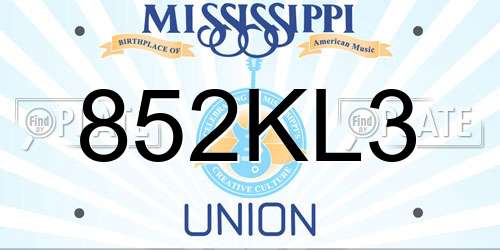 852KL3 Mississippi License Plate