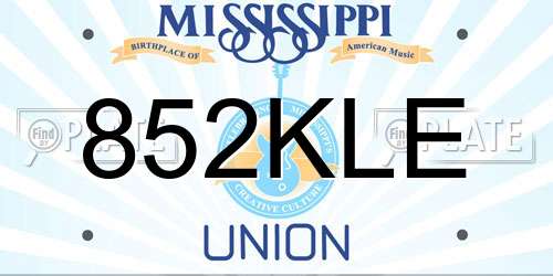 852KLE Mississippi License Plate