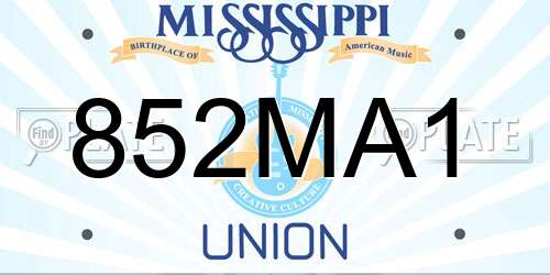852MA1 Mississippi License Plate