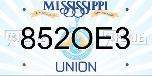 852OE3 Mississippi License Plate