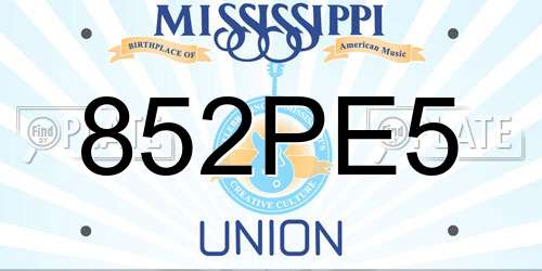 852PE5 Mississippi License Plate