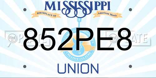 852PE8 Mississippi License Plate