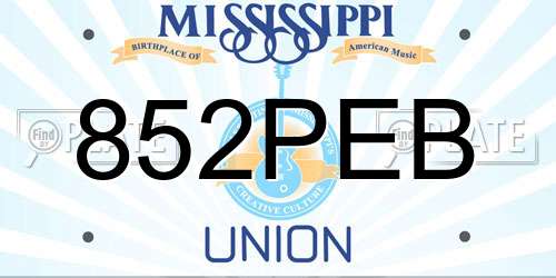 852PEB Mississippi License Plate