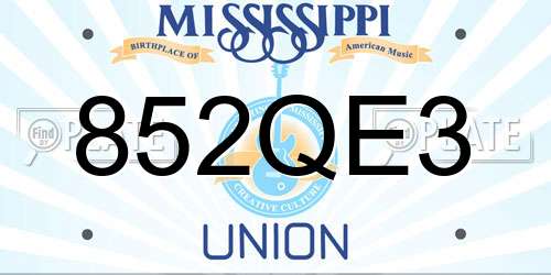 852QE3 Mississippi License Plate