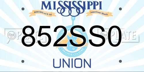 852SS0 Mississippi License Plate