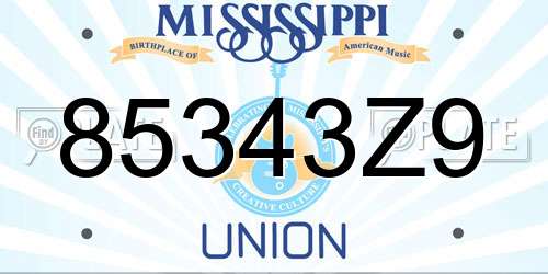 85343Z9 Mississippi License Plate