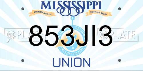 853JI3 Mississippi License Plate