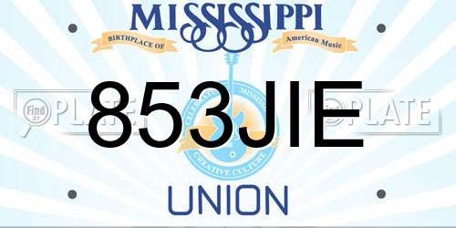 853JIE Mississippi License Plate