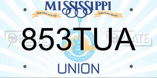 853TUA Mississippi License Plate