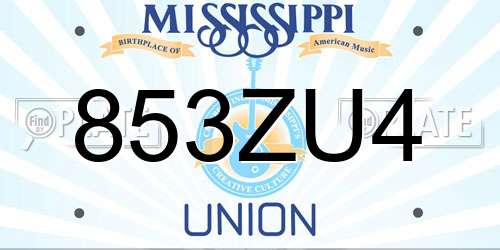 853ZU4 Mississippi License Plate