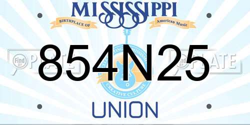 854N25 Mississippi License Plate