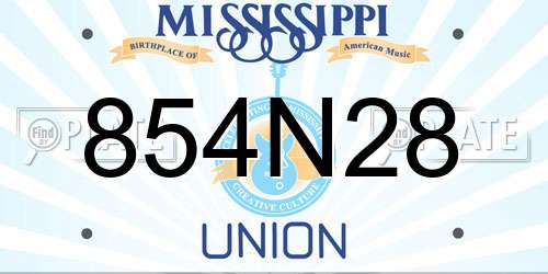 854N28 Mississippi License Plate