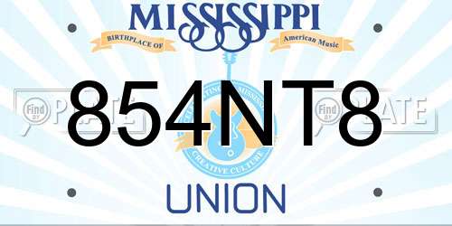 854NT8 Mississippi License Plate