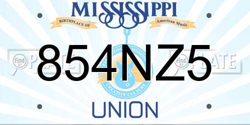 854NZ5 Mississippi License Plate