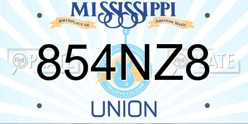 854NZ8 Mississippi License Plate