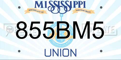 855BM5 Mississippi License Plate