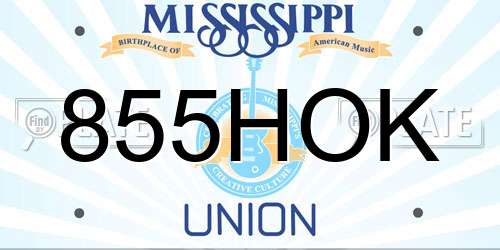 855HOK Mississippi License Plate