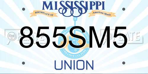 855SM5 Mississippi License Plate