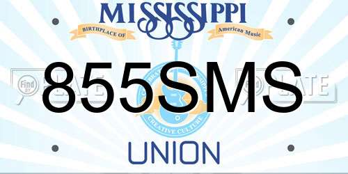 855SMS Mississippi License Plate