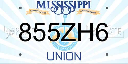 855ZH6 Mississippi License Plate