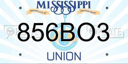 856BO3 Mississippi License Plate