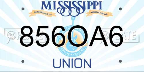 856OA6 Mississippi License Plate
