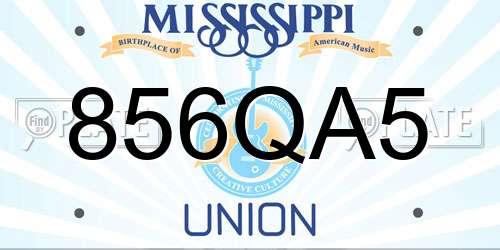 856QA5 Mississippi License Plate