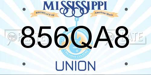 856QA8 Mississippi License Plate