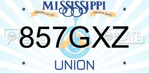 857GXZ Mississippi License Plate