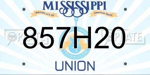 857H20 Mississippi License Plate