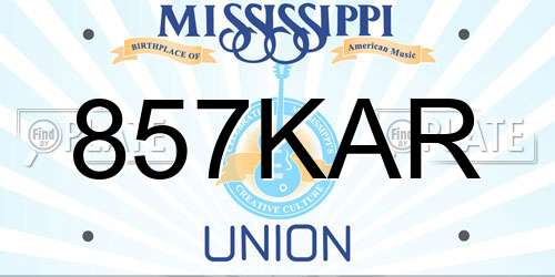 857KAR Mississippi License Plate