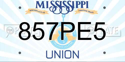 857PE5 Mississippi License Plate