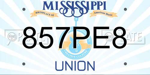 857PE8 Mississippi License Plate