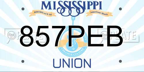 857PEB Mississippi License Plate