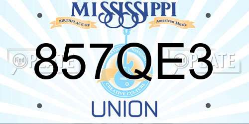857QE3 Mississippi License Plate