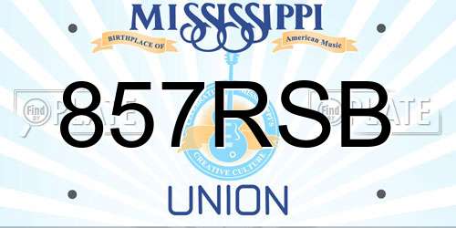 857RSB Mississippi License Plate