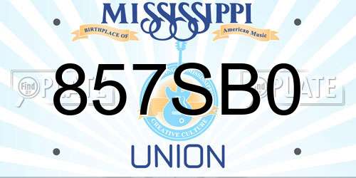 857SB0 Mississippi License Plate