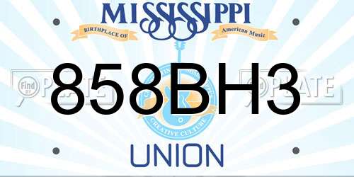 858BH3 Mississippi License Plate