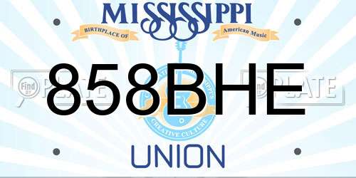 858BHE Mississippi License Plate