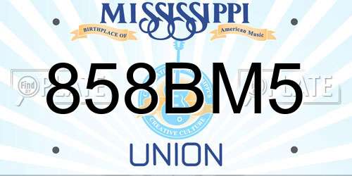 858BM5 Mississippi License Plate